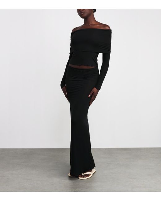 Skims Black Sheer Modal Off-The-Shoulder Top