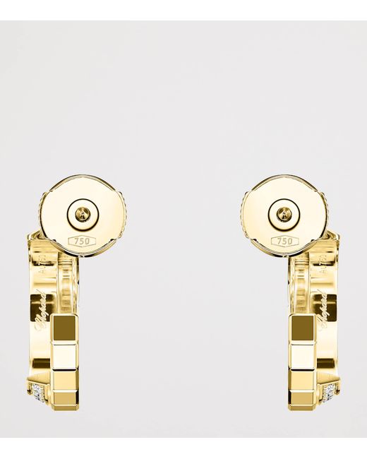 Chopard Metallic Small And Diamond Ice Cube Hoop Earrings