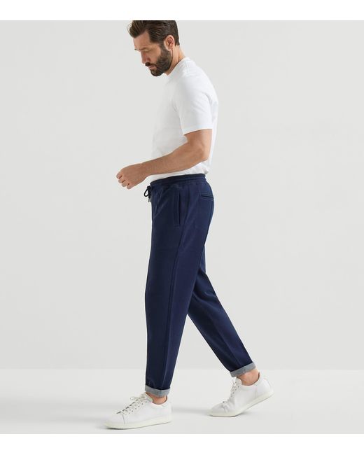 Brunello Cucinelli Blue Cotton-Blend French Terry Sweatpants for men
