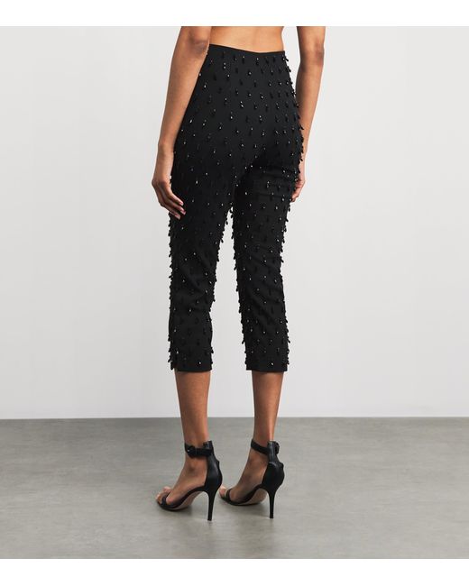 Carolina Herrera Black Stretch-Wool Embellished Cropped Camila Trousers