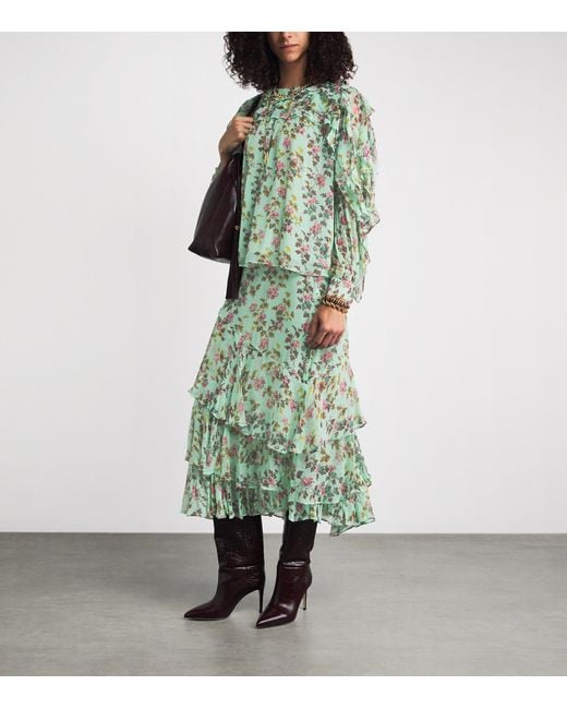 Ulla Johnson Green Silk Meadow Maxi Skirt