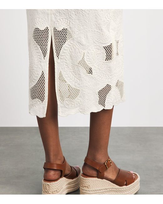 Veronica Beard White Linen-Blend Eyelet Upten Midi Dress