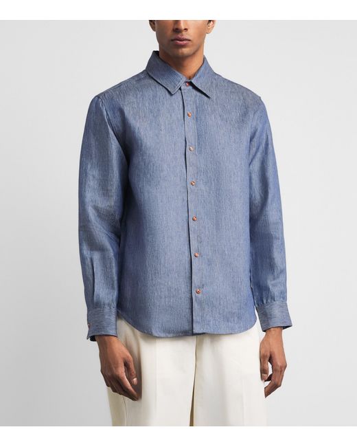 God's True Cashmere Blue Linen Denim Shirt for men