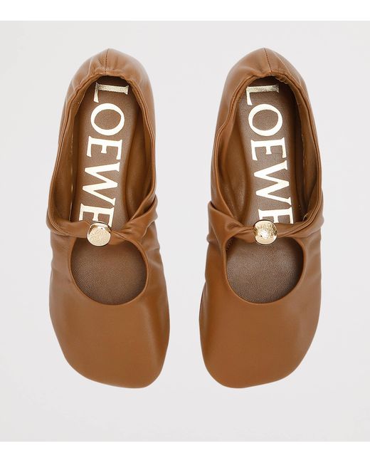 Loewe Brown Leather Pebble Soft Ballet Flats