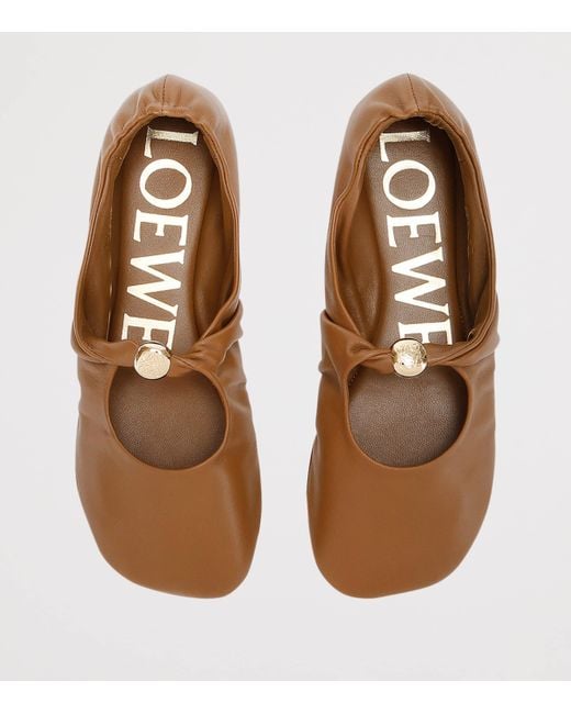 Loewe Brown Leather Pebble Soft Ballet Flats