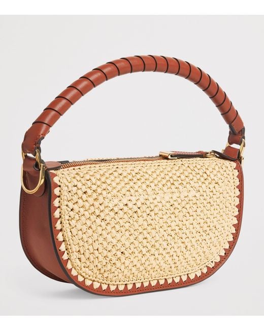 Chloé Brown Mini Raffia-Effect Marcie Shoulder Bag