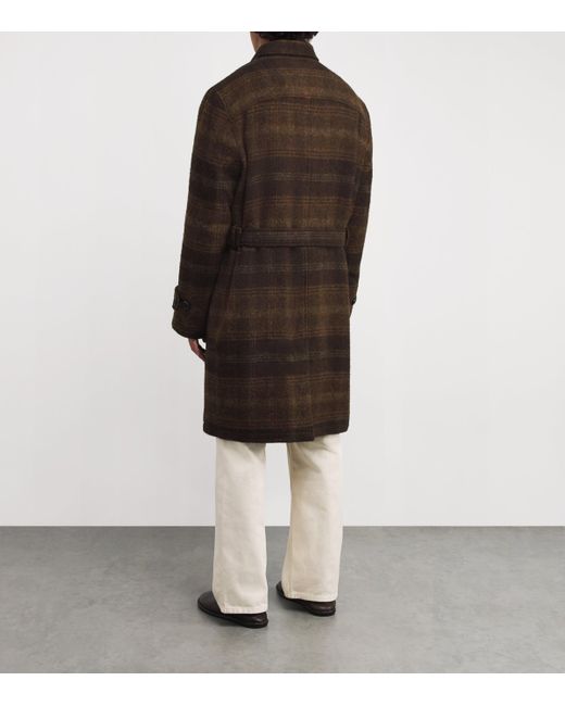 Oliver Spencer Brown Tartan Belted Coat for men