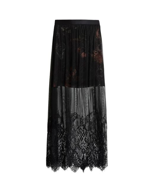 AllSaints Black Lace Ariella Maxi Skirt