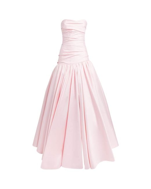 Marmar Halim Pink Taffeta Strapless Draped Gown