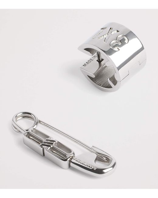 Balenciaga Metallic Asymmetric Safety Pin Earrings for men