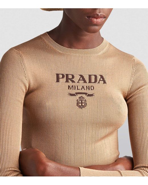 Prada Natural Silk Cropped Logo Sweater
