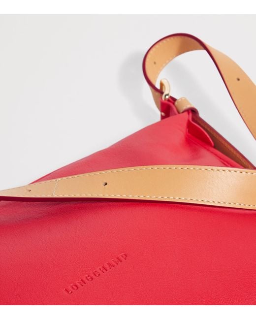Longchamp Red Medium Leather Smoothie Half Cross-Body Bag