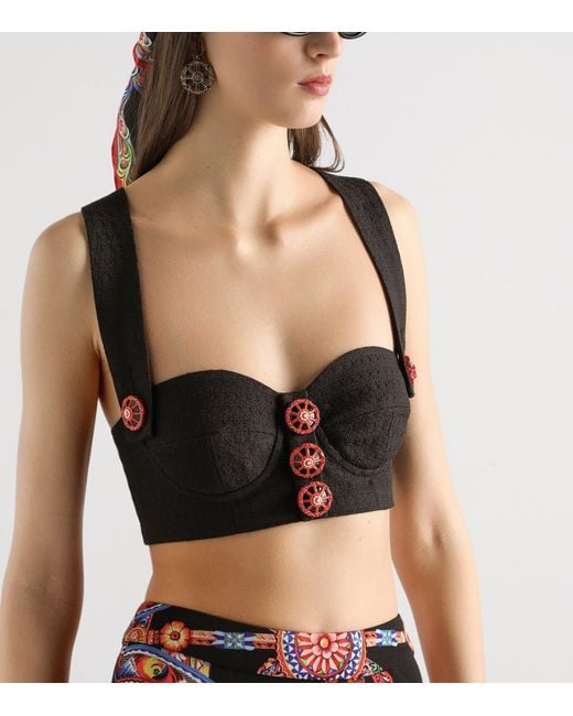 Dolce & Gabbana Black Appliqué Bustier Top