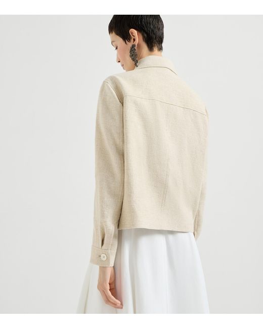 Brunello Cucinelli Natural Linen-Blend Pea Coat