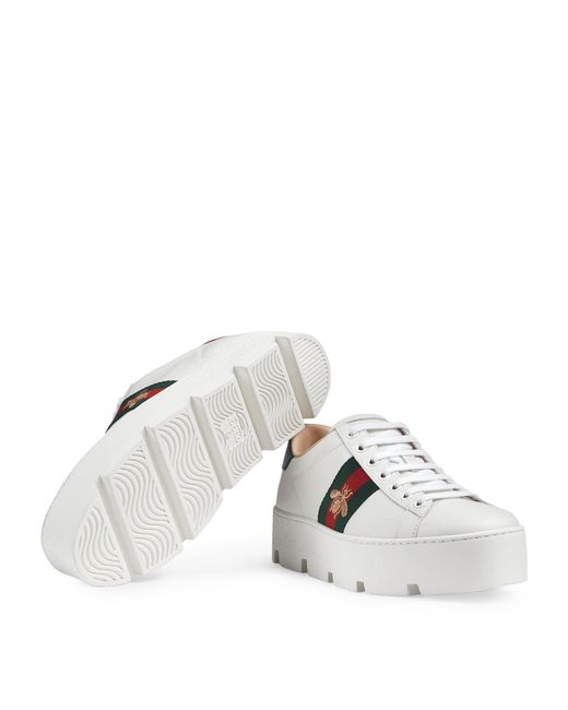 Gucci White Ace Embroidered Leather Platform Sneaker