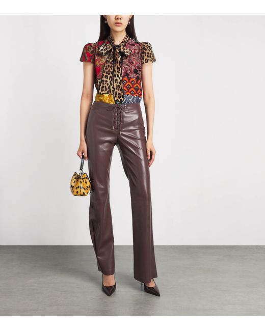 Alice + Olivia Brown Faux Leather Lace-Up Ravyn Trousers