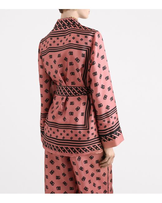 Dolce & Gabbana Red Silk Logo Print Shirt