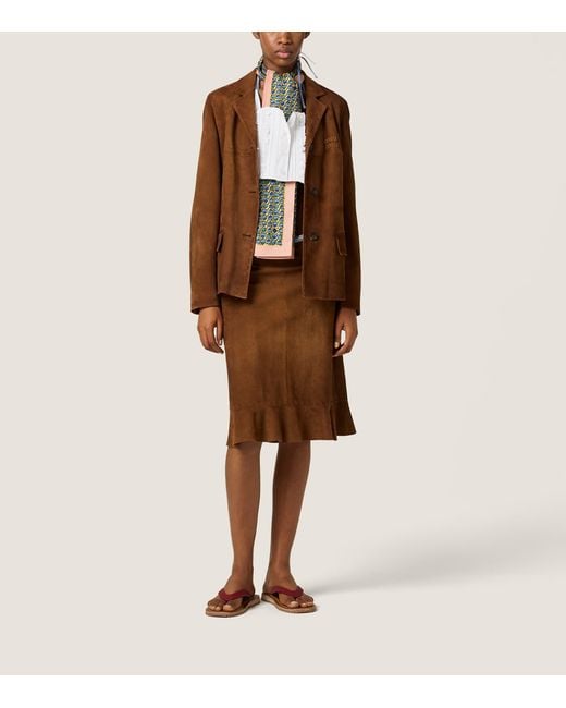 Miu Miu Brown Waxed Suede Midi Skirt