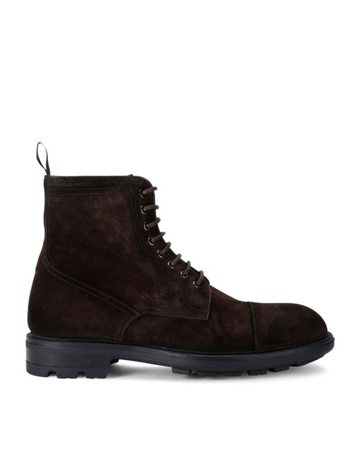 Magnanni Shoes Black Suede Army Lace-Up Boots for men