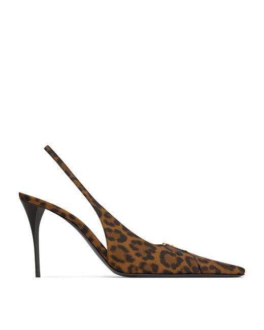 Saint Laurent Brown Leopard Print Babylone Slingback Pumps 90
