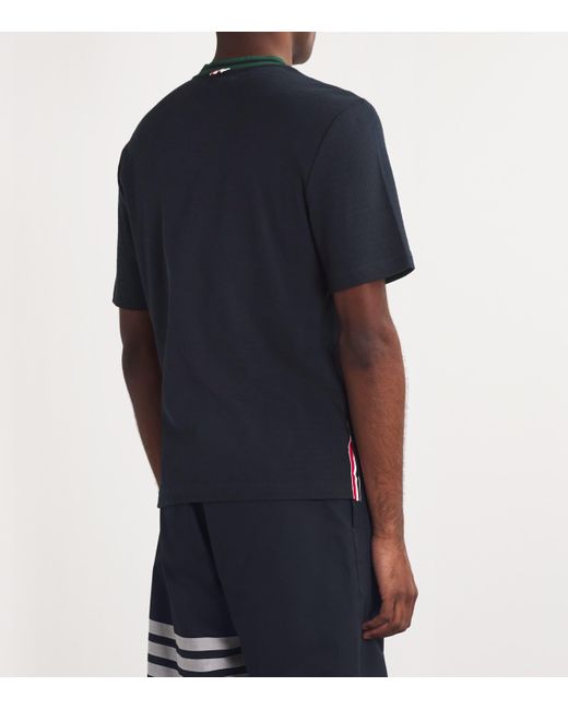 Thom Browne Blue Stripe-Trim T-Shirt for men