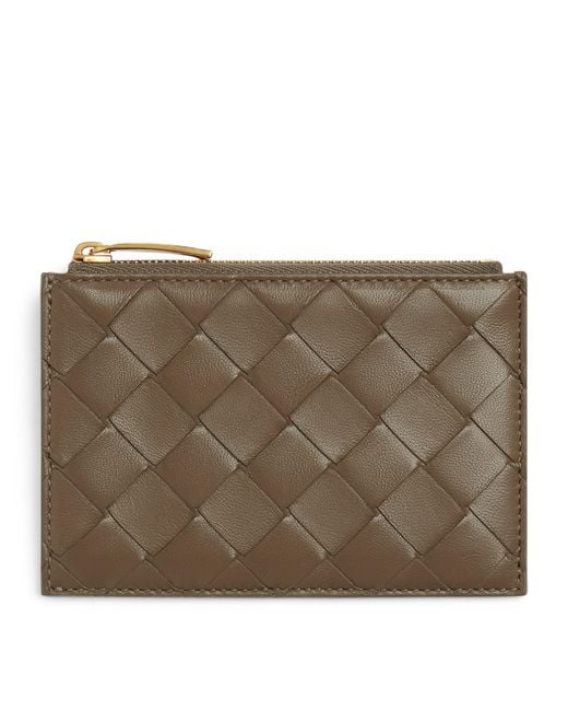 Bottega Veneta Natural Leather Intrecciato Zipped Card Holder