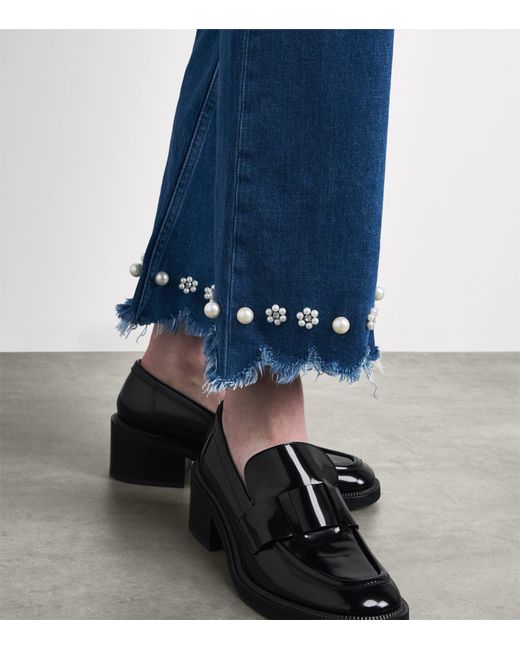 Maje Blue Beaded High-Rise Flared Jeans