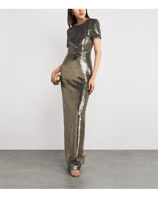 Roland Mouret Metallic Sequin Crystal-Embellished Gown