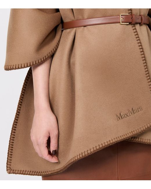 Max Mara Brown Virgin Wool Logo Cape And Belt