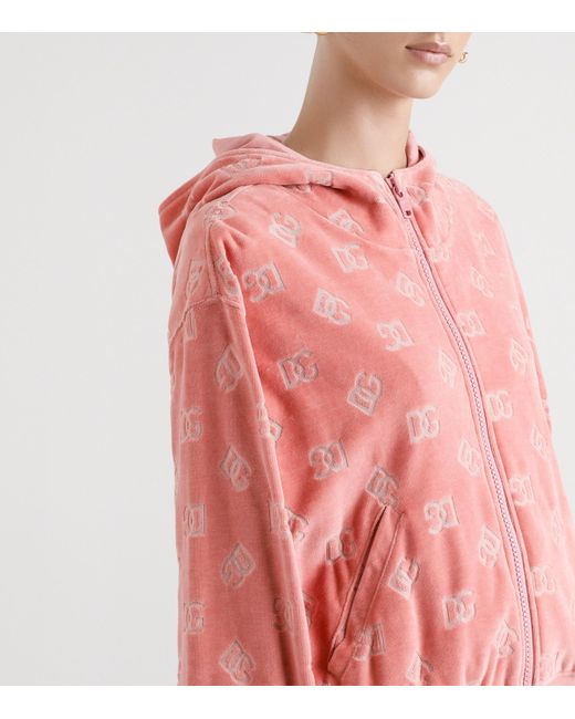 Dolce & Gabbana Red Velvet Logo Zip-Up Hoodie