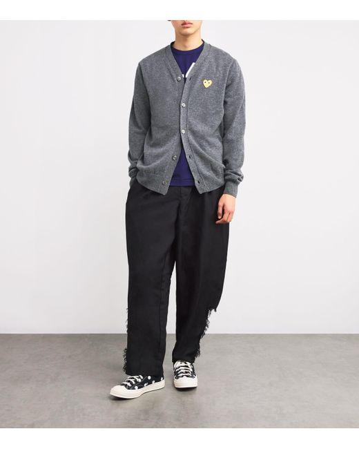 COMME DES GARÇONS PLAY Gray Wool Heart Cardigan for men