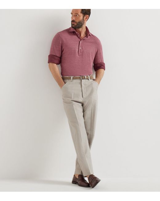 Brunello Cucinelli Gray Cotton-Linen Panama Trousers for men
