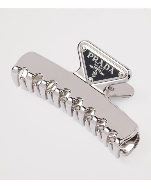 Prada White Triangle Logo Claw Clip