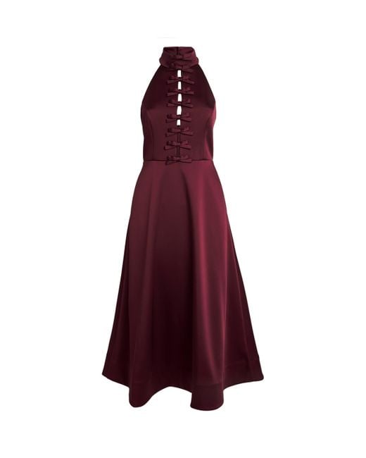 Rebecca Vallance Purple Satin Merlot Midi Dress