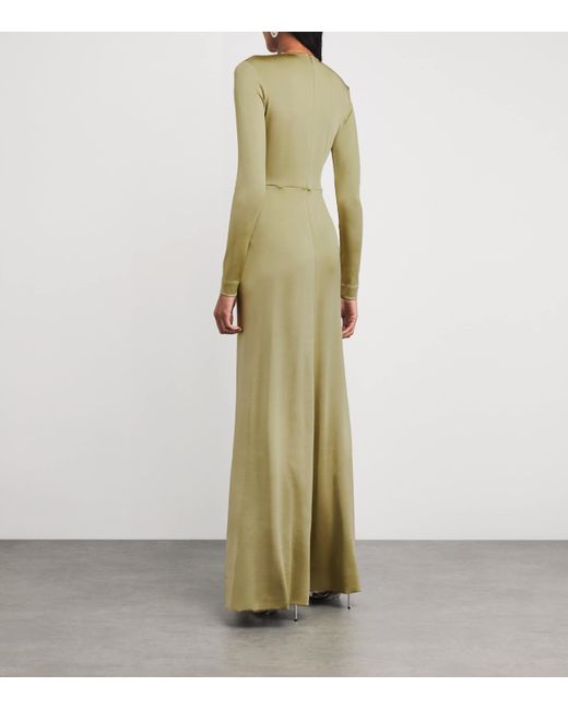 Victoria Beckham Green Long-Sleeve V-Neck Gown