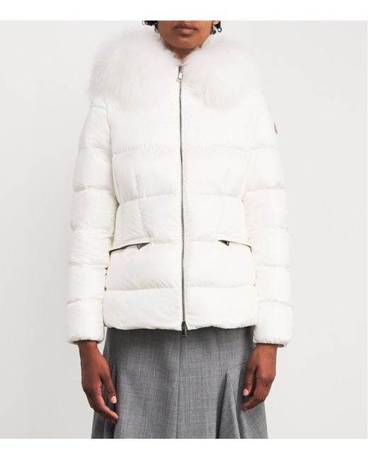 Moncler White Shearling-Trim Boed Puffer Jacket
