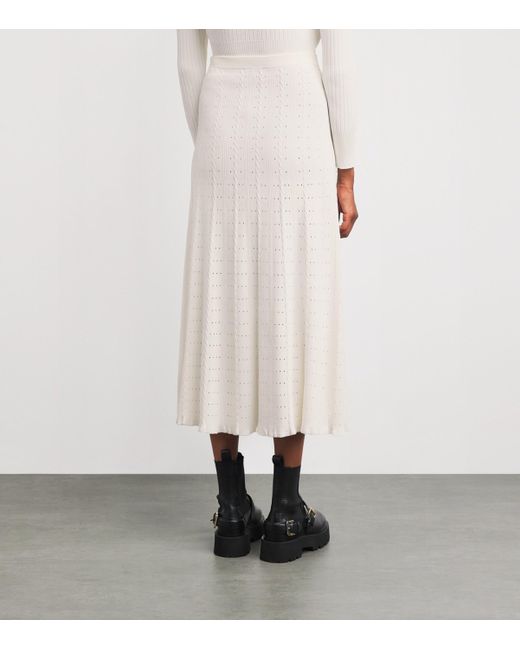 Sandro White Pointelle-Knit Midi Skirt