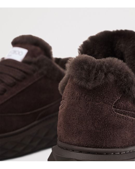 Jimmy Choo Brown Diamond Maxi Retro Suede-Shearling Sneakers