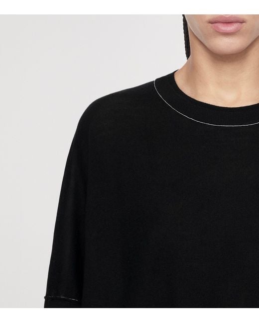 AllSaints Black Merino Wool Asymmetric Martel Sweater