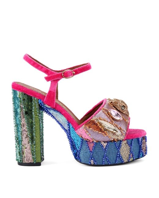 Kurt Geiger Blue Sequin Kensington Platform Sandals
