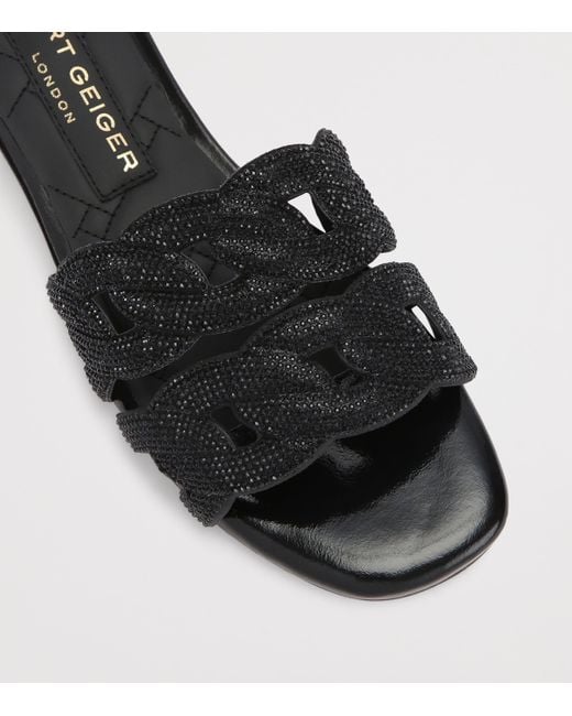 Kurt Geiger Black Leather Embellished Chain Sandals