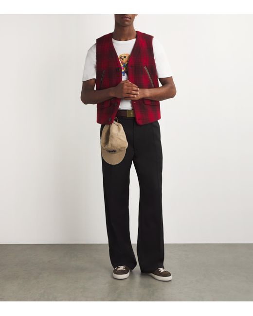 Polo Ralph Lauren Red Wool Check Gilet for men