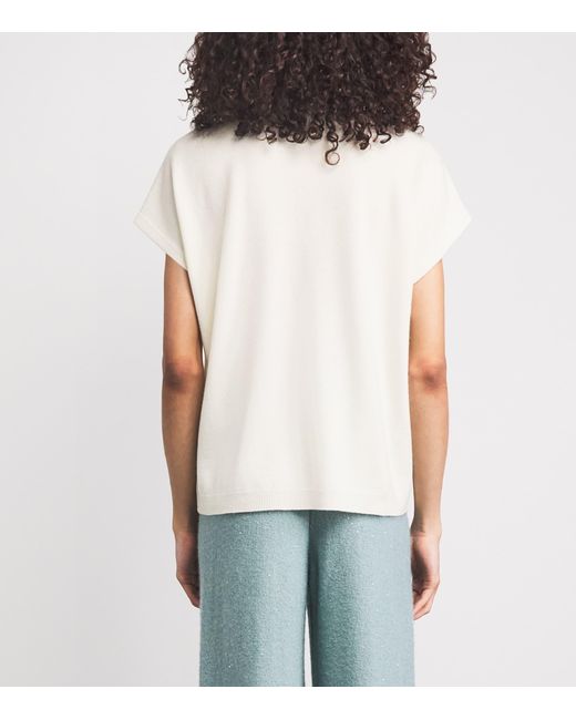 Fabiana Filippi White Wool-Silk-Cashmere Embellished T-Shirt