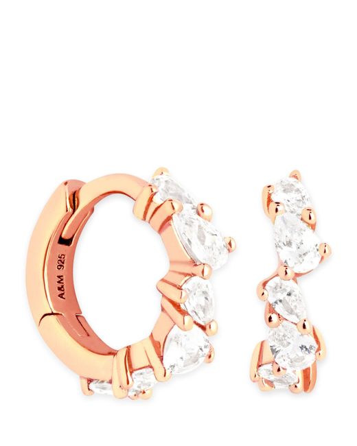 Astrid & Miyu Pink Rose Gold-plated Crystal Pear Huggie Earrings