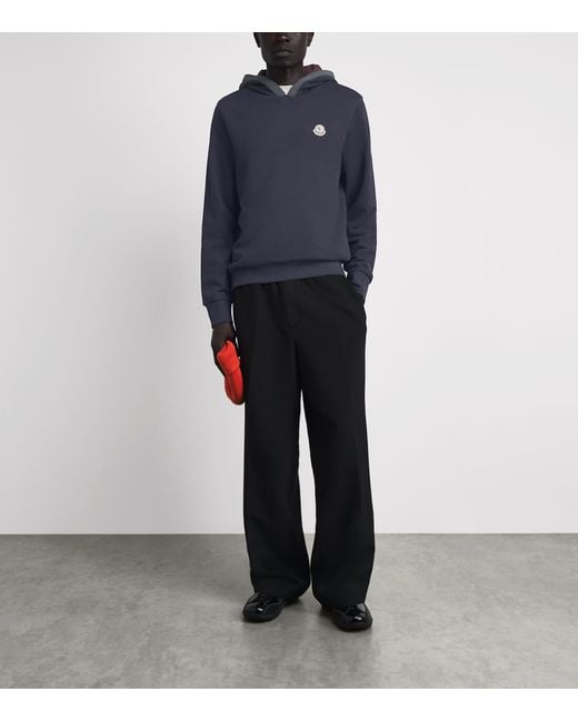 Moncler Blue Cotton Logo Patch Hoodie for men