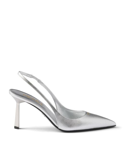 Prada White Saffiano Leather Slingback Pumps 75