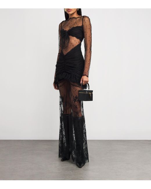 Alessandra Rich Black Sheer Lace Maxi Dress