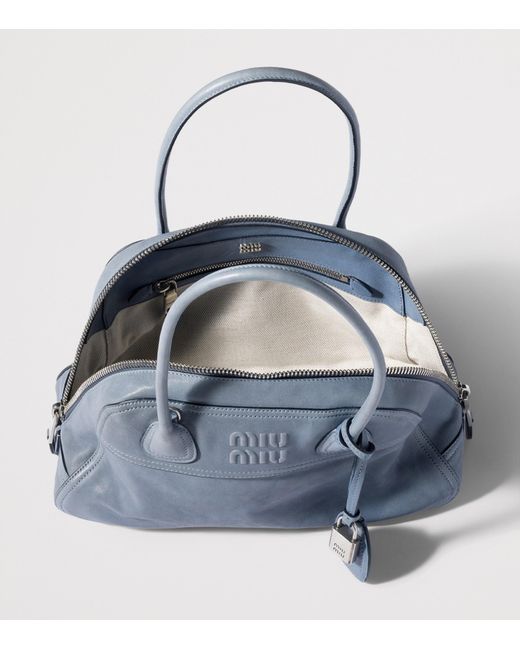 Miu Miu Blue Large Nappa Leather Vivant Top-Handle Bag