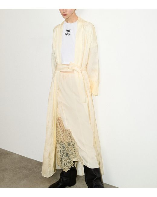 MAX&Co. Natural Satin Floral Belted Coat