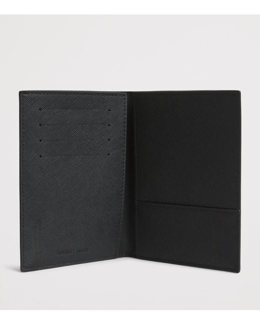 Emporio Armani Black Saffiano Leather Passport Holder for men
